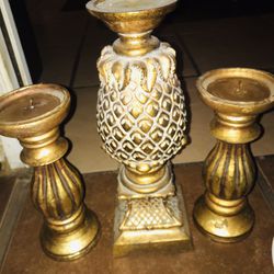 3 Pc Candle Holders Gold 