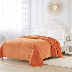Fleece Blanket Flannel Throw Blanket (Orange,Throw Size) Lightweight Cozy Microfiber Blanket for Sofa, Couch, Bed, Camping, Travel, 50x60 inches