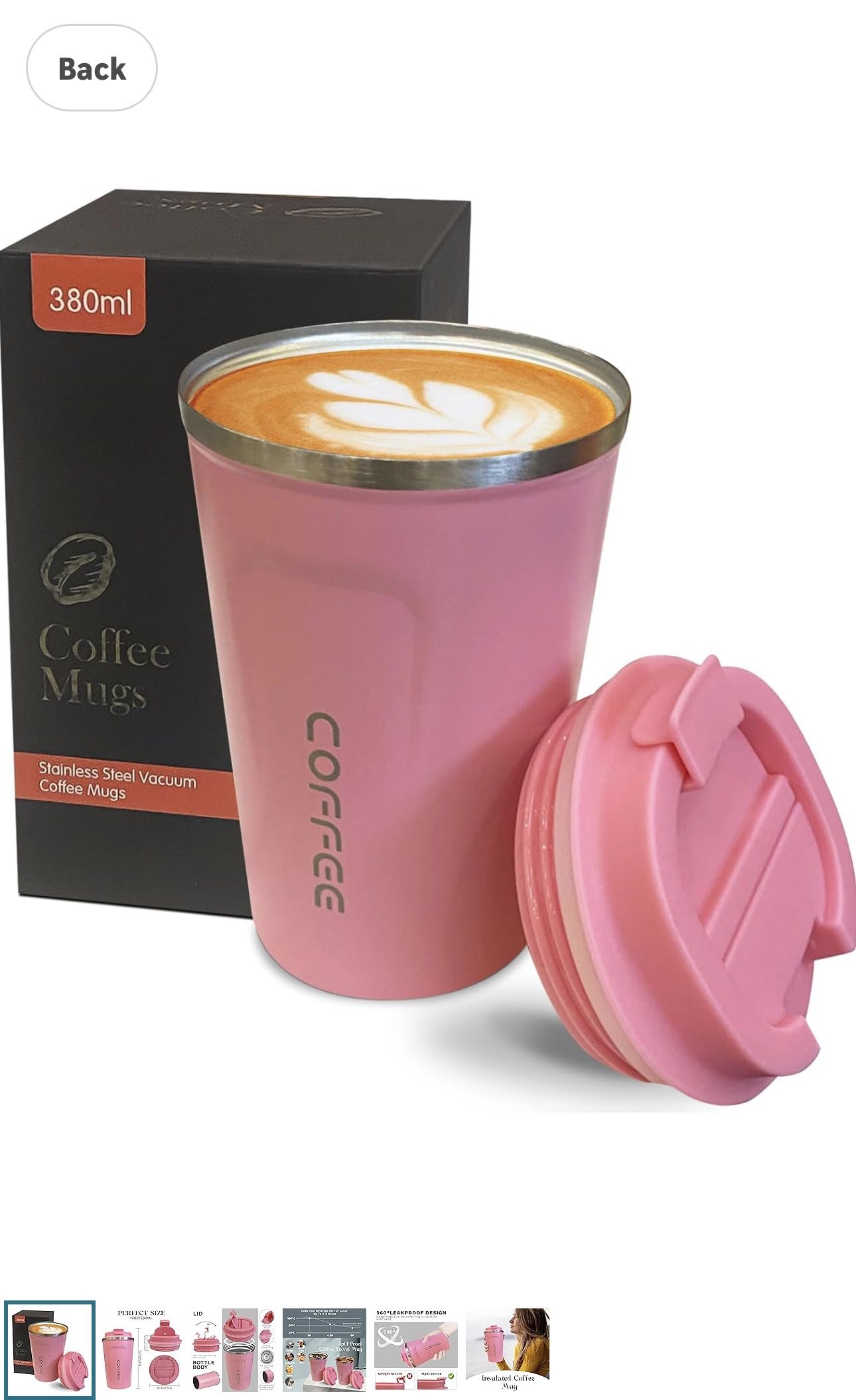 Stainless Travel Mug, Double Wall Stainless Steel Insulated Vacuum Tumbler With Lid (Pink, 17oz)