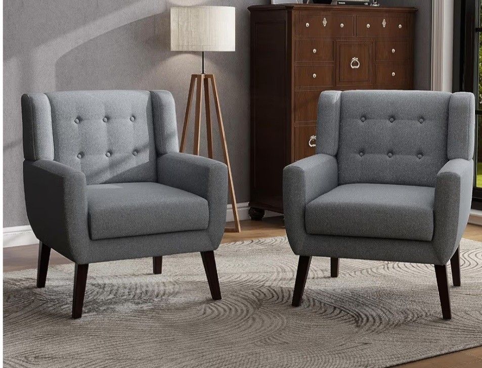 UIXE Accent Chair, Modern Upholstered Armchair in Fabric for Living Room, Comfy Club Arm Chairs Single Sofa Button Tufted Bedroom Reading Seat - Gray,