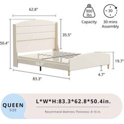 Cozy Castle Queen Size Bed Frame with 50.4" High Wingback Headboard Velvet Upholstered Bed/No Box Spring Required/Wood Slat Support/Easy Assembly 