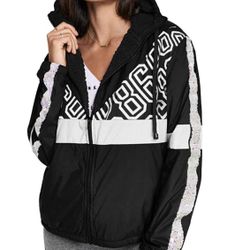 New Pink Victoria’s Secret Full Zip Sherpa Lined Jacket Anorak Windbreaker Bling NWT Dark Grey XS/S