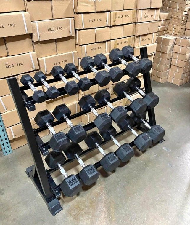 NEW Rubber Hex Dumbbells 5lb - 50lb Dumbbell Pairs Olympic Weights Home Gym Workout Equipment Fitness Weight Set