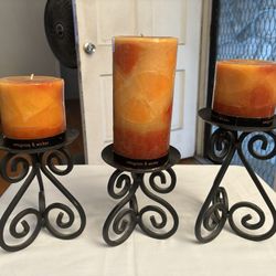 Candle Holders With Candles, 3 Piece