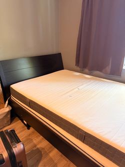 Full bed frame, headboard, and mattress for sale