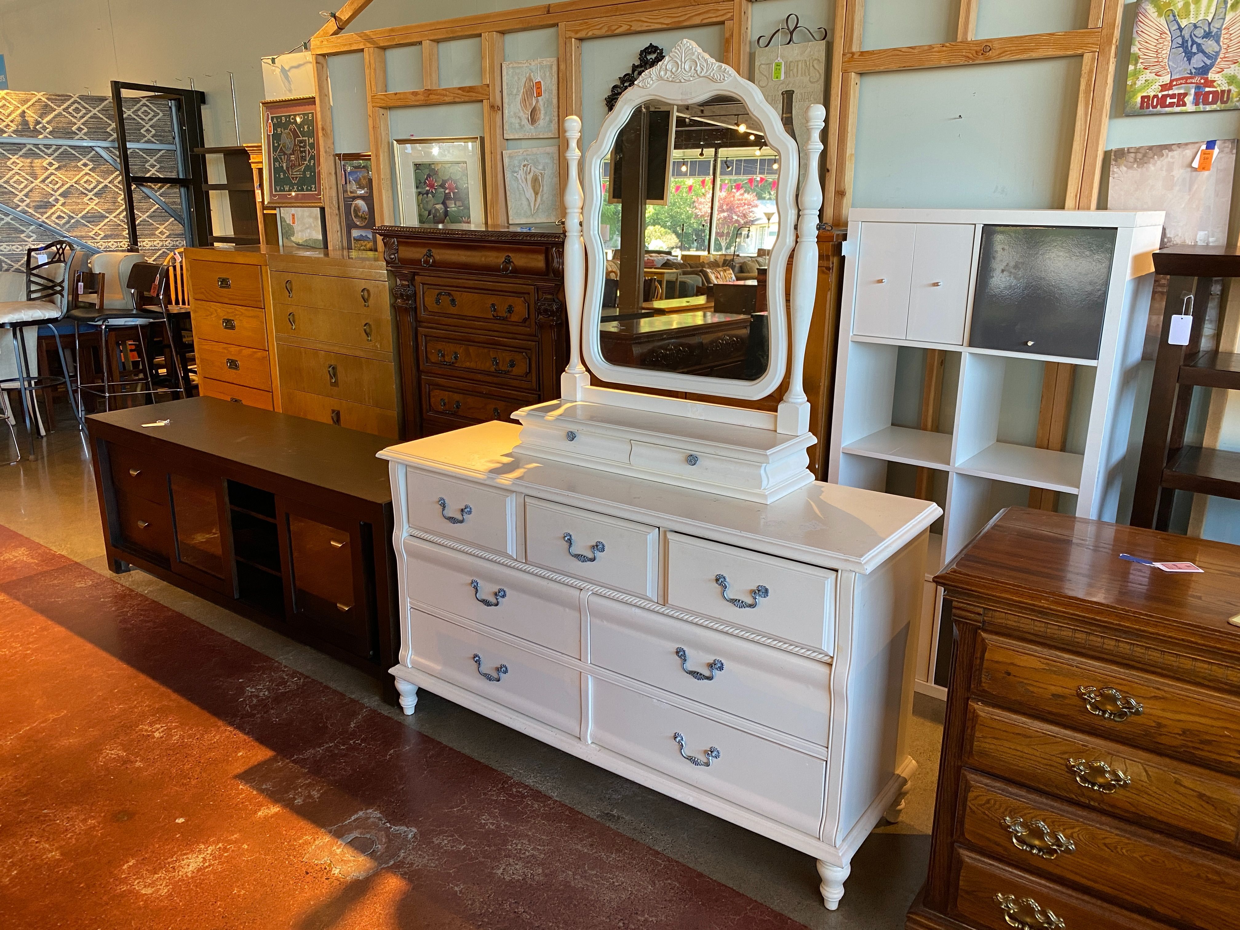 White Double Dresser with Angling Mirror