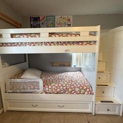 Functional Bunk bed With Storage On Steps & Roll Away Storage Drawer