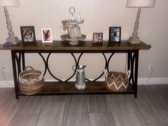 Rustic Wood & Black Metal Console Table