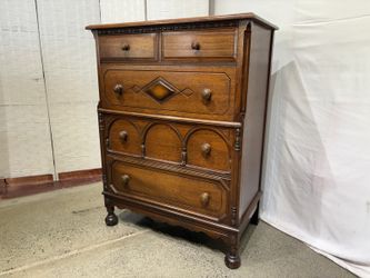 Vintage Jacobean Revival Five Drawer Dresser