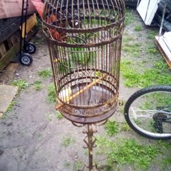 Antique Metal Bird Cage On Stand