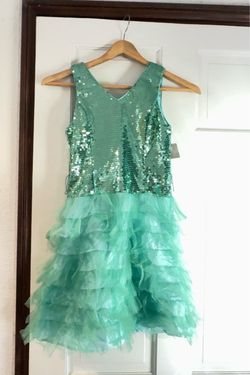 Teal Sequin Ruffle Girls Dress size 10