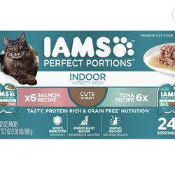 Iams Perfect Portions Indoor Grain Free Wet Cat Food Cuts In Gravy Tuna Recipe, Salmon Recipe Variety Pack, (12)