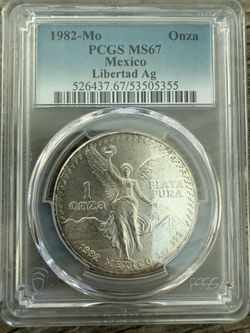 1982-MO 1 Onza PCGS MS67 Libertad Ag