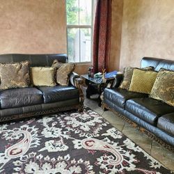 Beautiful Leather Couch Hand Carved Solid Wood