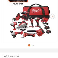 Milwaukee M18 18-Volt Lithium-Ion Cordless Combo Kit (9-Tool) with (2) Batteries, Charger, and Tool Bag