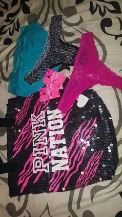 3 Victoria's Secret Lace Panties 2 Bombshells in Bloom Perfume Samples & Pink Nation Sparkle Tote Bag
