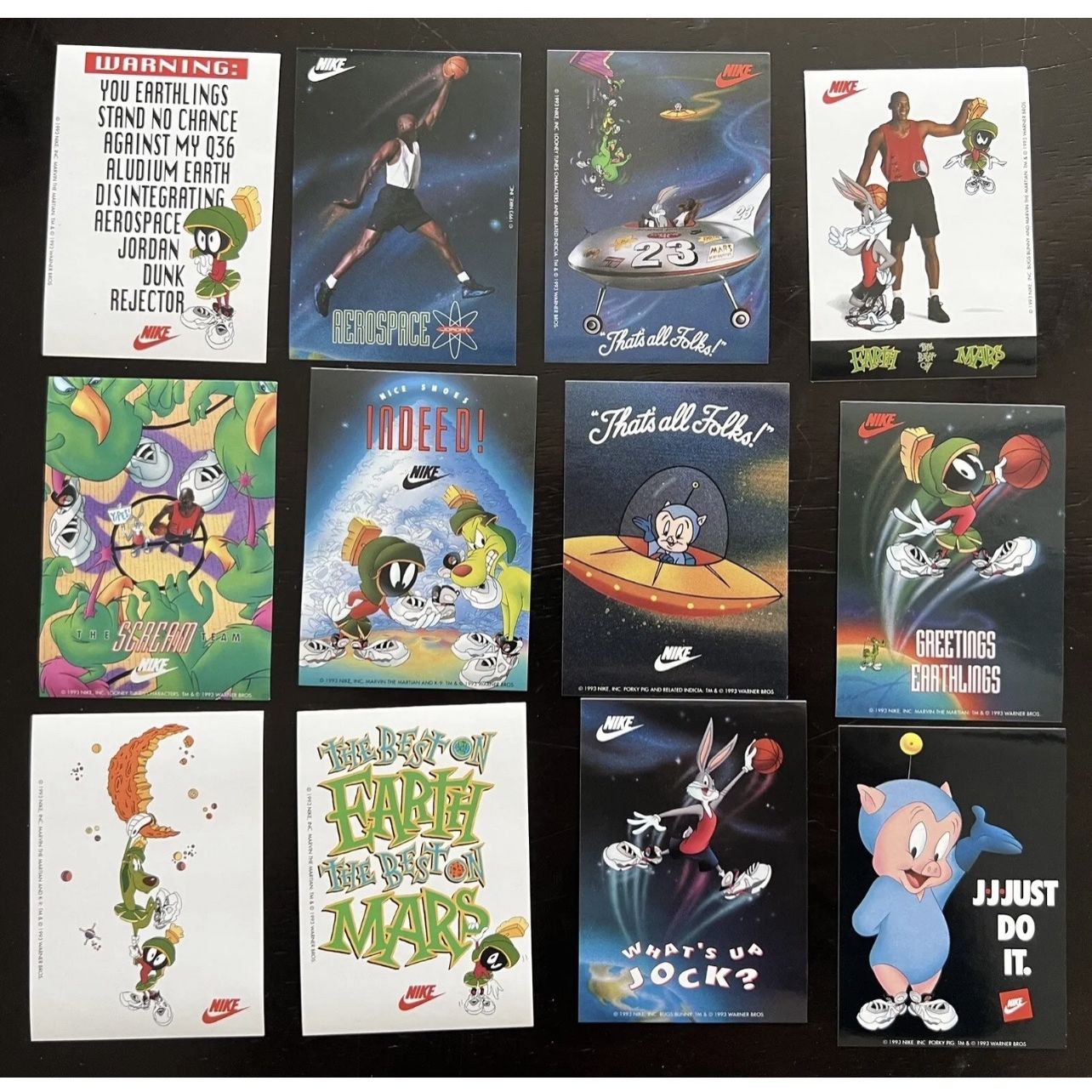 1993 Nike Aerospace Michael Jordan 12 Sticker Card Set Warner Bros