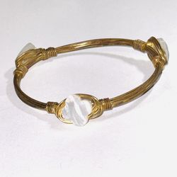 Vintage Bangle Bracelet Wire Wrapped Gold Tone & Mother of Pearl Cross Vintage One Size  