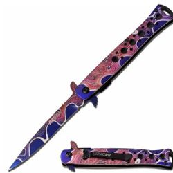 New Timascus Purple Rainbow Stiletto Spring Assisted Knife