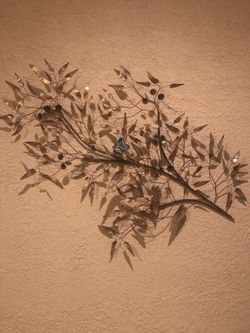 Tree Wall Hanging Sculpture Leaf-brass With Butterfly 1970’s