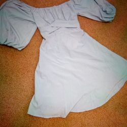 New Small Blue Poof Sleeve Short Dress