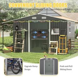 (New in box need assemble) 10’ L x 12’ W x 6.’ H  galvanized steel Metal Storage Shed Outdoor Garden Backyard 10’x12’ Storage