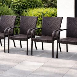 OUTDOOR PATIO CHAIRS – SET OF 4 – STACKABLE – WICKER STYLE – $100