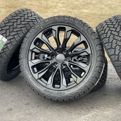 2024 New Black 22” Wheels Chevy Silverado rims GMC Sierra Tires 285/45R22 A/T Tahoe Suburban Escalade