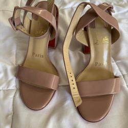 Christian Louboutin Miss Sabina 85 Nude Ankle Strap Sandal Block Heel