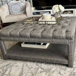 Gray Tufted Square Cocktail Ottoman with Storage