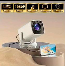 Portable Projector Mini White HD with Button Control, 180° Adjustment/Keystone Correction