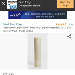 KleenKover Carpet Film Temporary Carpet Protection 24" X 200' Reverse Wind - Made in USA
