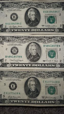 4 Vintage US $20 Bills Series 1969, 1977, 1990,1988