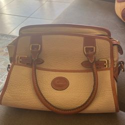Dooney & Bourke Leather Satchel Purse – Cream/Tan – Good Condition”
