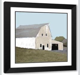 Custom Lonely Barn Artwork in Neutral II 28x28 XL Black Framed with Double Matting Museum Art Print by ARTIST CAROL YOUNG
