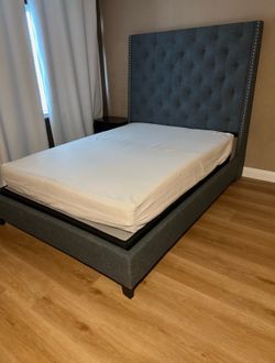 Queen Size Upholstered Platform Bed Frame with Mattress Included