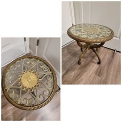 Vintage 1969 Syroco Scroll Accent Table Glass Top