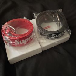 Supreme Repeat Leather Belt Red