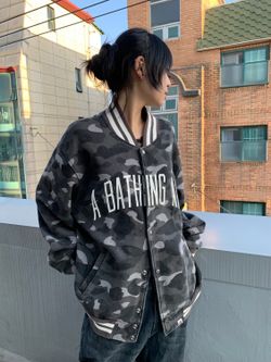 Vintage Bape Grey Camo Stadium Football Sweat Jacket A Bathing Ape 