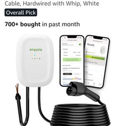 EMPORIA Level 2 EV Charger w/ J1772 Connector — 48 Amp, 240V WiFi Enabled Electric Vehicle Charging Station, 25ft Cable, Hardwired with Whip, White