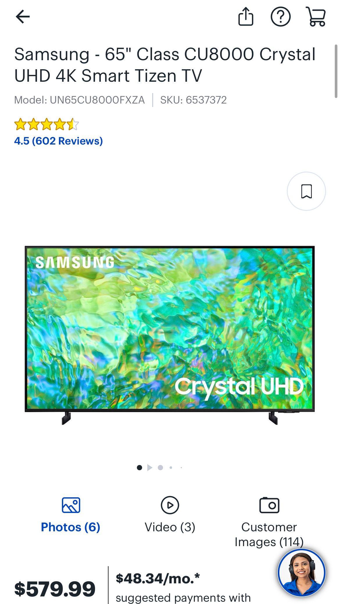 Samsung - 65" Class CU8000 Crystal UHD 4K Smart Tizen TV