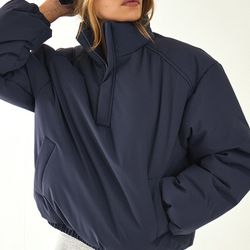 Prettylittlethings NAVY HIGH NECK CROPPED PUFFER JACKET