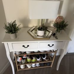 White 2 drawer entry way table with black 