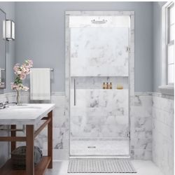 Aston Kinkade 72" High x 35" Wide Hinged Frameless Shower Door with 35" Door Width and Clear Glass