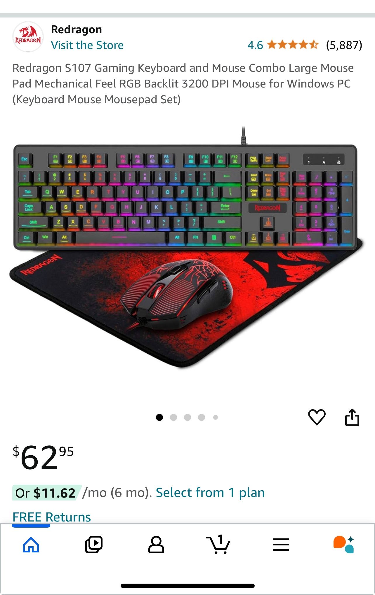 Redragon S107 Gaming Keyboard and Mouse Combo Large Mouse Pad Mechanical Feel RGB Backlit 3200 DPI Mouse for Windows PC (Keyboard Mouse Mousepad Set)