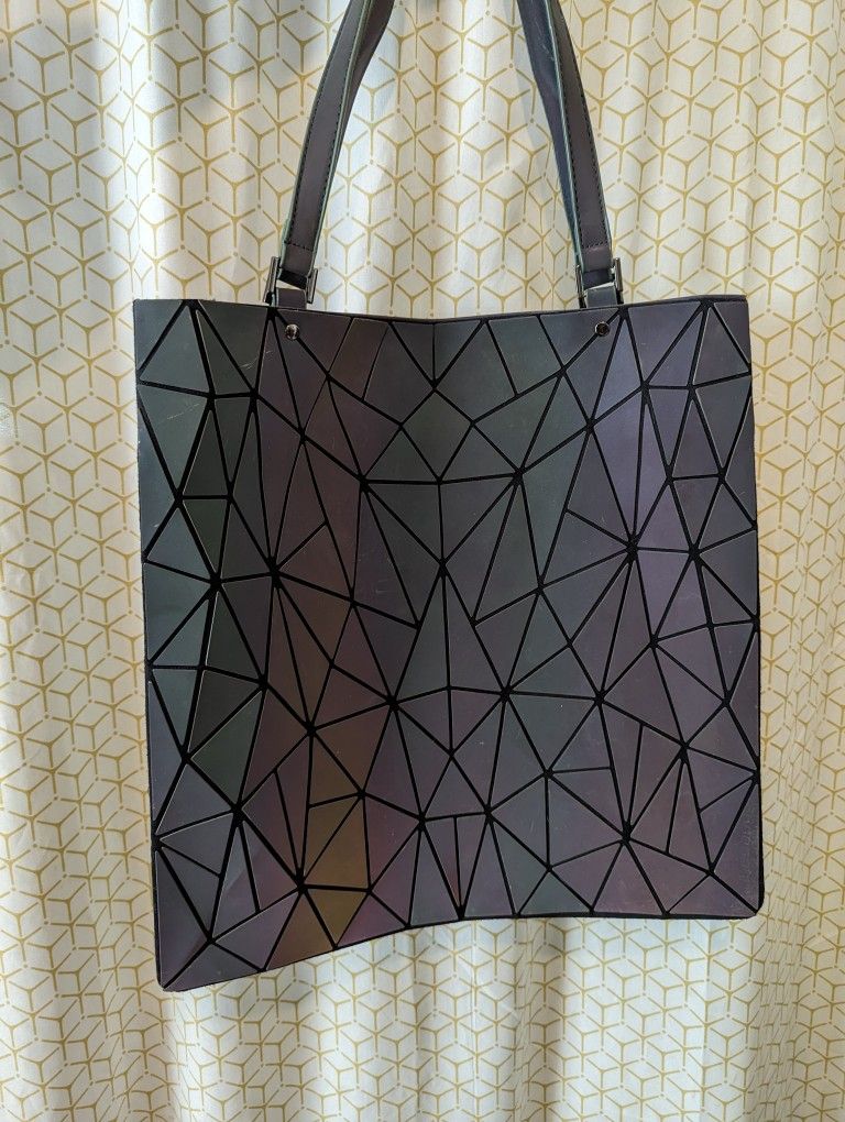 Gray/Purple Geometric Tote Bag