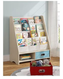 Kids' Bookshelf with Cube Bins