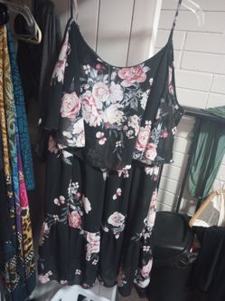 Temu black floral drop shoulder dress, size XL