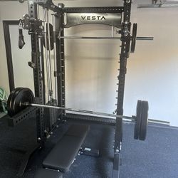 Vesta Fitness PRO SERIES Ultimate Half Rack Functional Trainer w/Smith Machine Bar | 320lb Stack | Gym Equipment | Fitness | Commercial | Squat Rack 