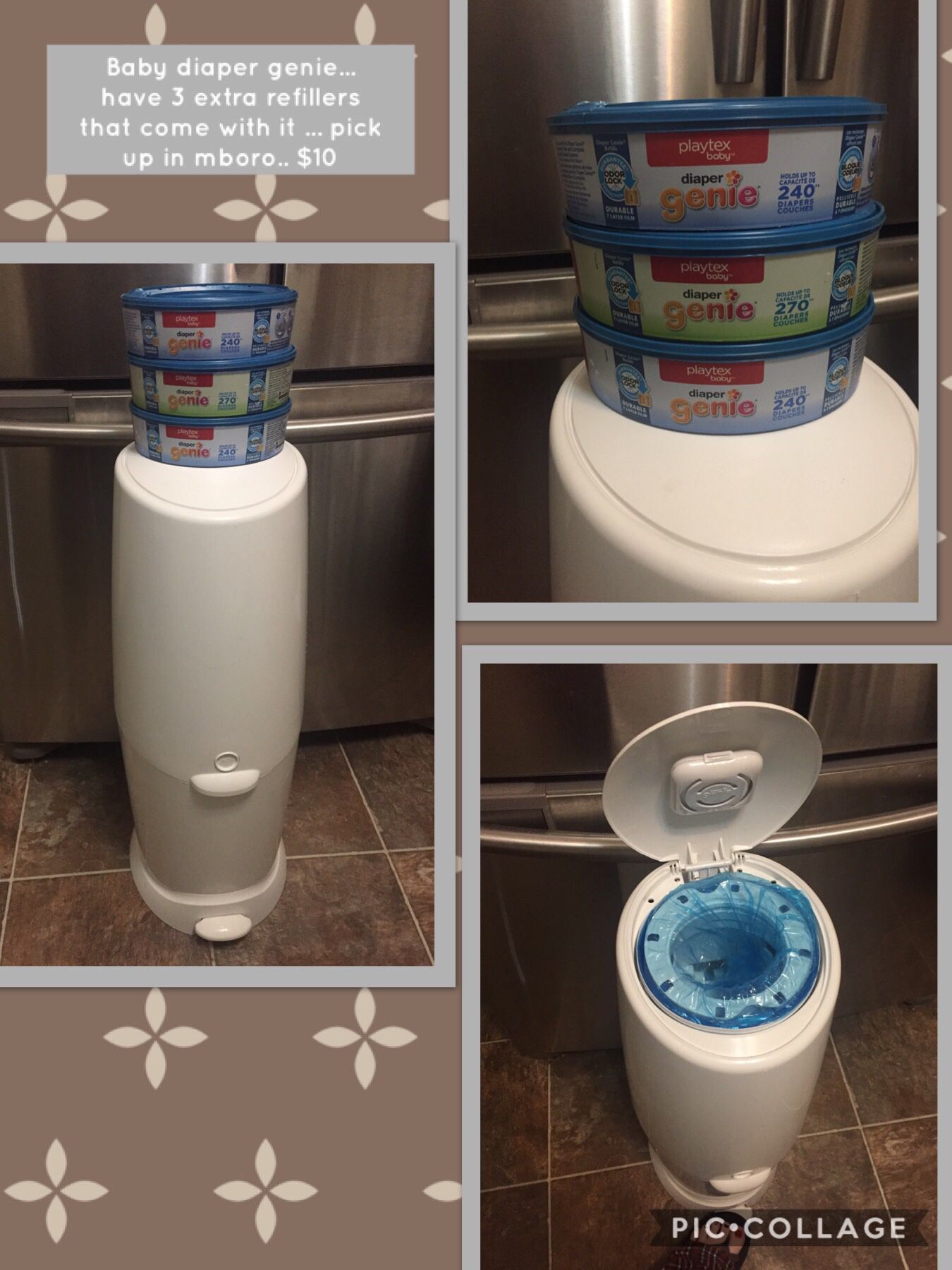 Baby diaper genie... have 3 extra refillers that come with it ... pick up in mboro.. $10